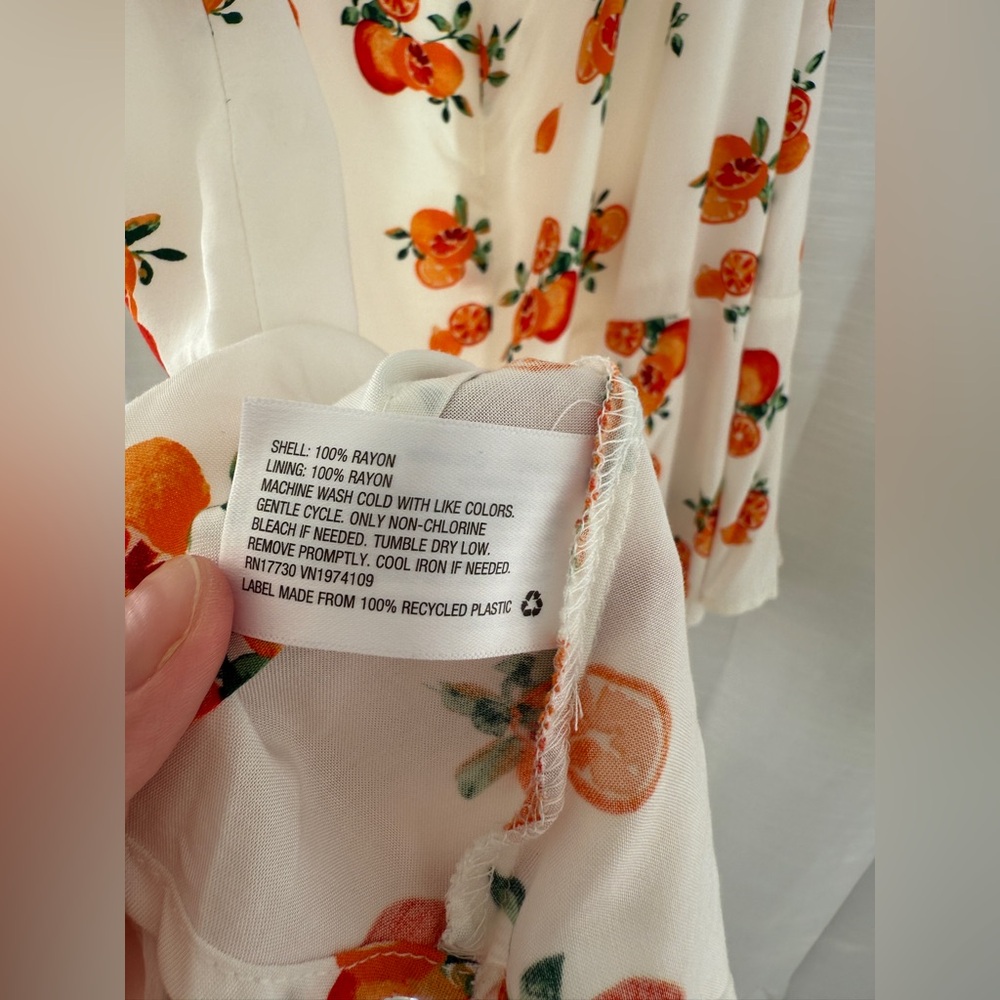 Wild Fable White Orange Floral Mini Dress | Tie Strap Summer Vacation Size L - Picture 11 of 11